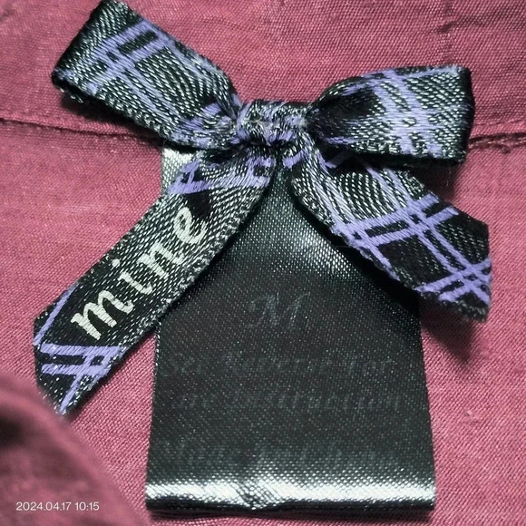 MINE size Medium Long Sleeves Smock Bodice Button Up Mini Belted Dress Burgundy - Picture 7 of 8